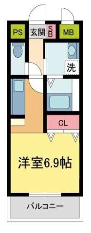 カルム六番町(1K/3階)の間取り写真