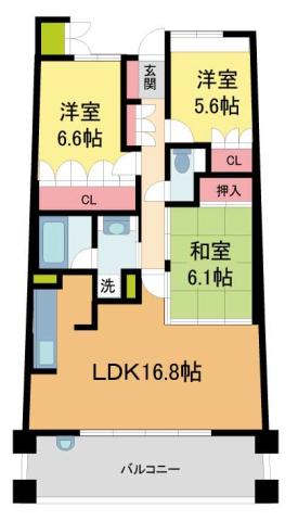 リーデンススクエア宝塚リバージュ(3LDK/6階)の間取り写真