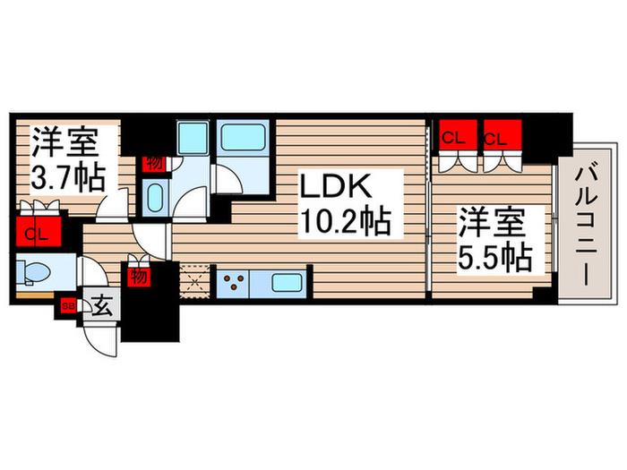 クレストコート押上ノース(2LDK/4階)の間取り写真