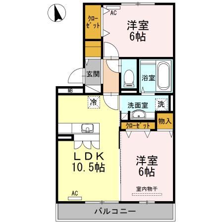 コーポラスヤナセV(2LDK/3階)の間取り写真