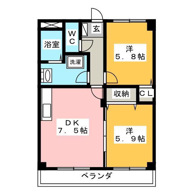セントラルハイツ野瀬 ウエスト(2DK/3階)の間取り写真