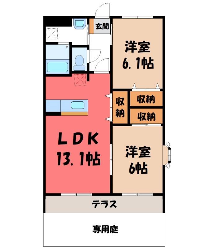 プレステージ中居(2LDK/1階)の間取り写真