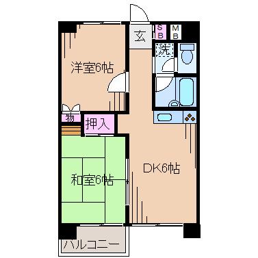 カピトール川崎(2DK/5階)の間取り写真