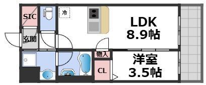 スプランディッド玉造(1LDK/4階)の間取り写真