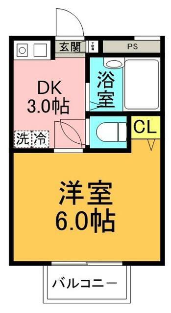 ヒルトップ鶴川(1DK/2階)の間取り写真