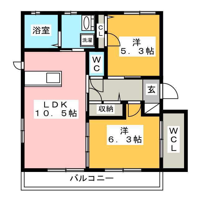 パイン和合D(2LDK/2階)の間取り写真
