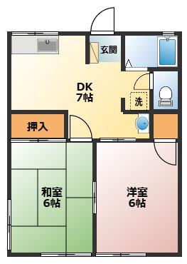 シティハイム エヴァグリーンB(2DK/1階)の間取り写真