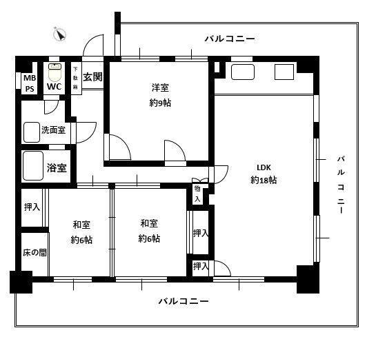 エバーライフ博多駅南(3LDK/5階)の間取り写真