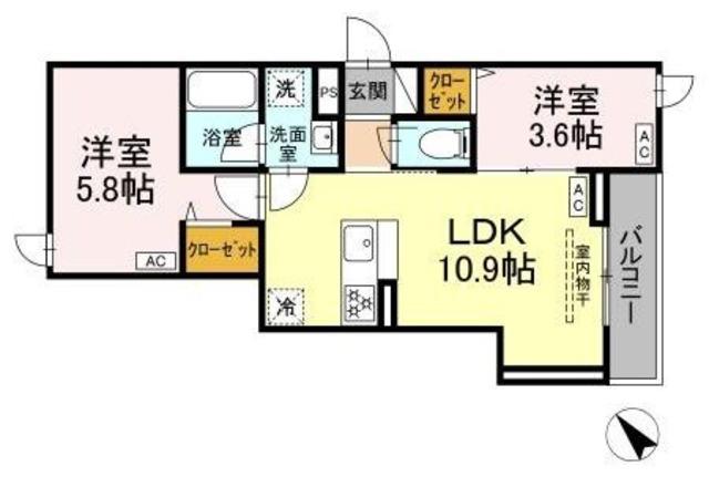 セレスティア堀切II II(2LDK/2階)の間取り写真