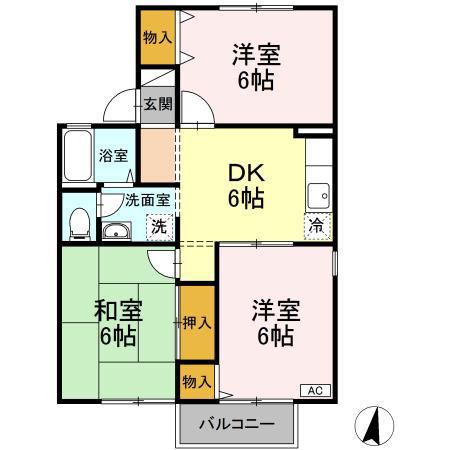 ロイヤルガーデンE(3DK/1階)の間取り写真