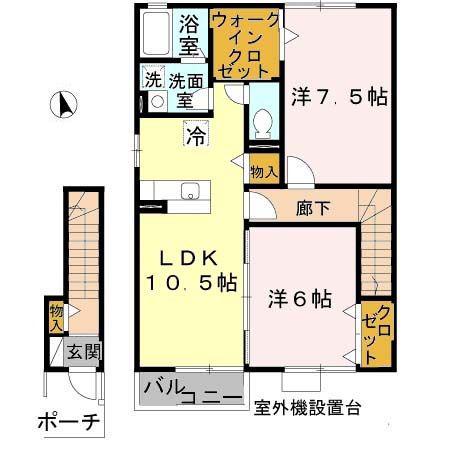カーサモニカA棟(2LDK/2階)の間取り写真