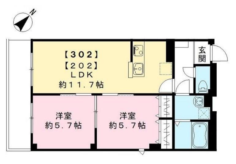 フルール桃谷(2LDK/3階)の間取り写真