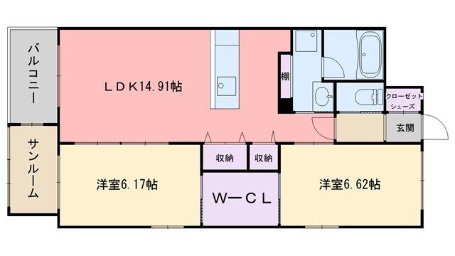 ブリリアント ガーデン(2LDK/3階)の間取り写真