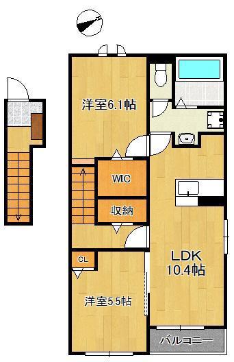 レザンヒル 上の原(2LDK/2階)の間取り写真