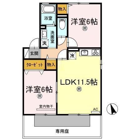 アネックス C棟(2LDK/1階)の間取り写真