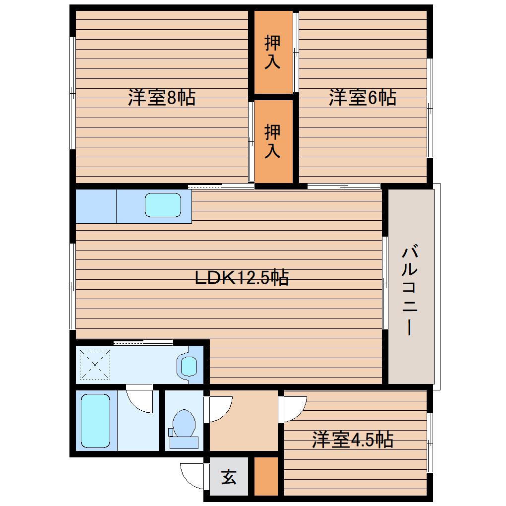 クレスト高松1番館(3LDK/1階)の間取り写真