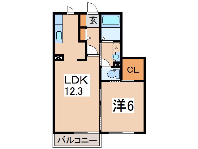 オーチャードB(1LDK/1階)の間取り写真