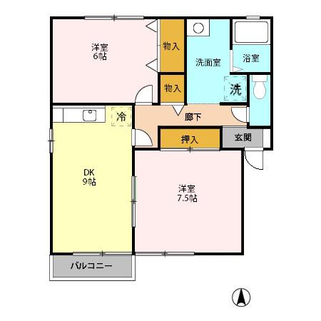 愛花夢 二号館(2DK/2階)の間取り写真