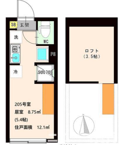 ハーモニーテラス東新町II(ワンルーム/2階)の間取り写真