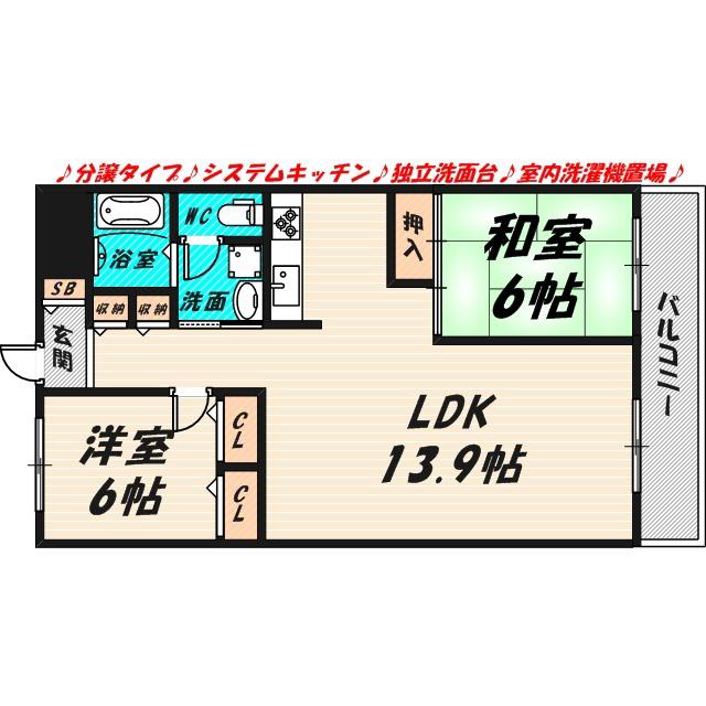 ネオコーポ大阪城公園(2LDK/3階)の間取り写真