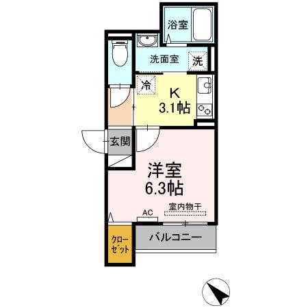 クレスタ(1K/2階)の間取り写真