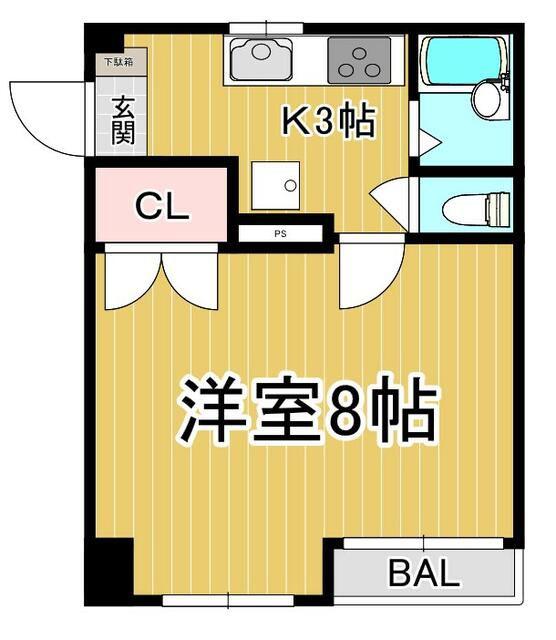 コーポウィスタリアII(1K/3階)の間取り写真