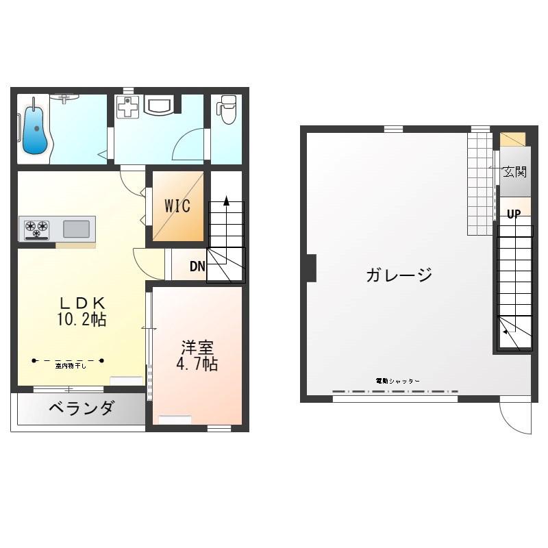 プレミアムガレージ陽東(1LDK/1階)の間取り写真