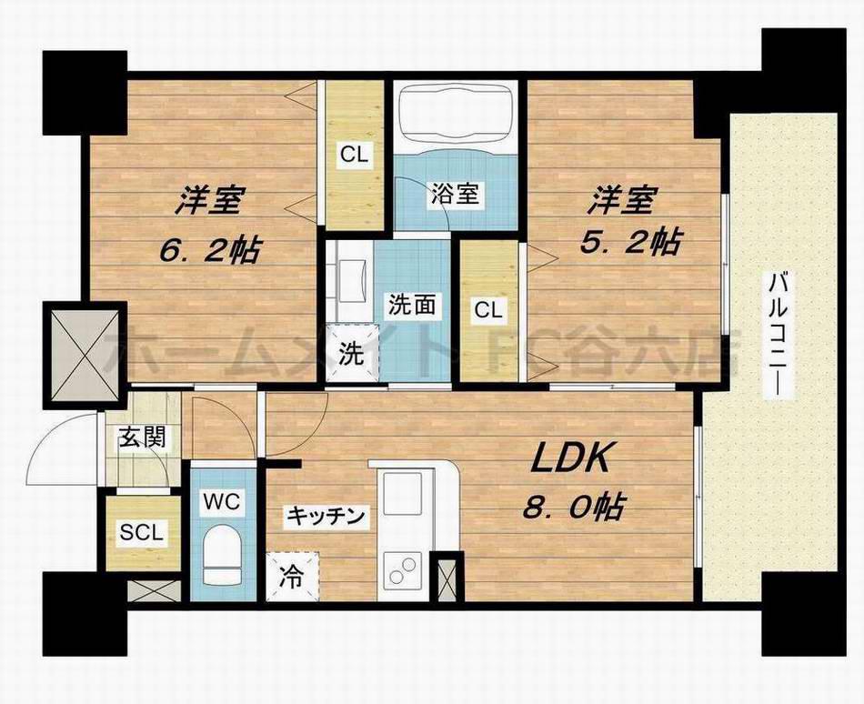 エステムプラザ本町クロス(2DK/4階)の間取り写真