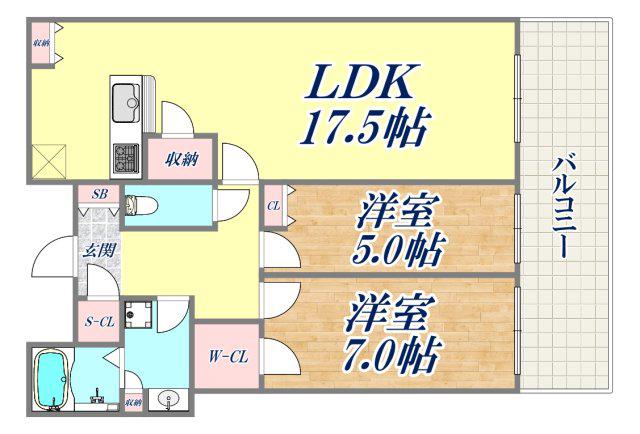 御影タワーレジデンズ(2LDK/43階)の間取り写真