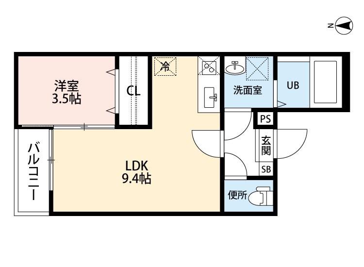 ハピネス八反(1LDK/3階)の間取り写真