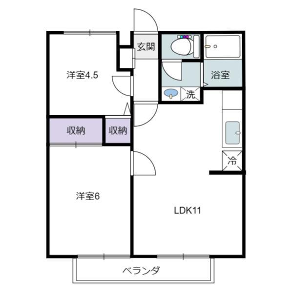 メイプルヒルズ壱番館(2LDK/2階)の間取り写真