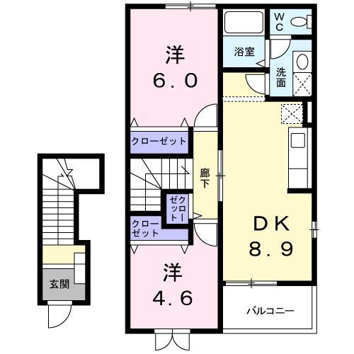 ボヤージュB(2DK/2階)の間取り写真
