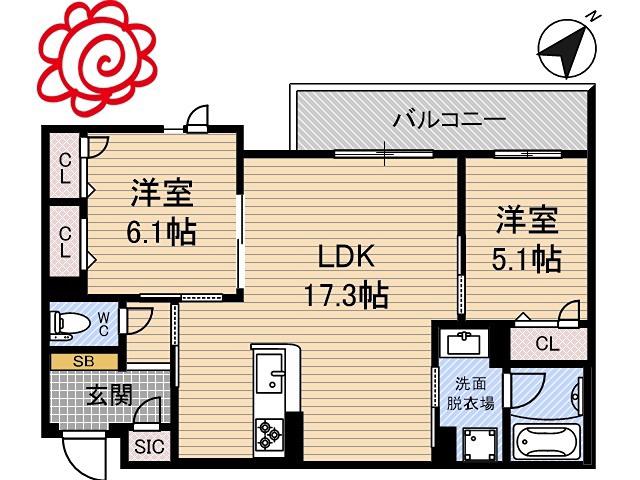 シャーメゾンエクロール(2LDK/2階)の間取り写真