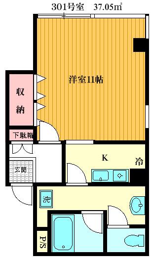 アサミビル(1K/3階)の間取り写真