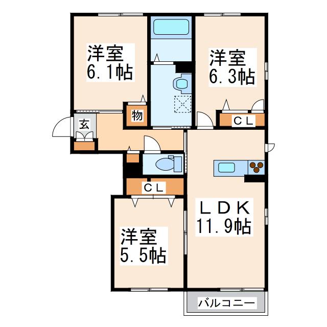 パストラルヴィラ(3LDK/3階)の間取り写真