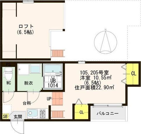 スクリーア箕輪(1K/2階)の間取り写真