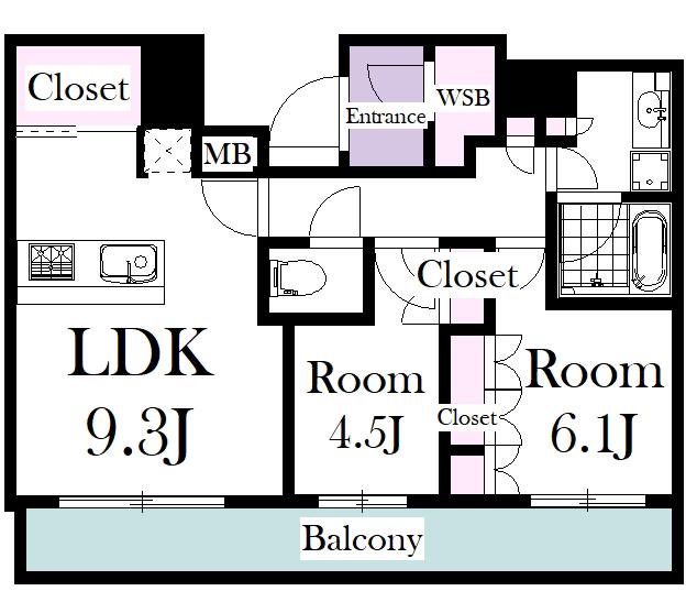 パークタワー北浜(2LDK/28階)の間取り写真