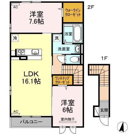 レグルス D棟(2LDK/2階)の間取り写真