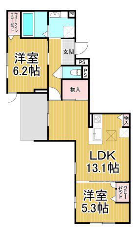 NIGAWA RESIDENCE2(2LDK/1階)の間取り写真