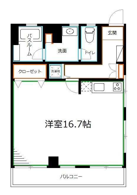グリーンハイツ(ワンルーム/6階)の間取り写真