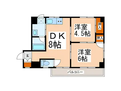 ディアコート新大江(2DK/5階)の間取り写真