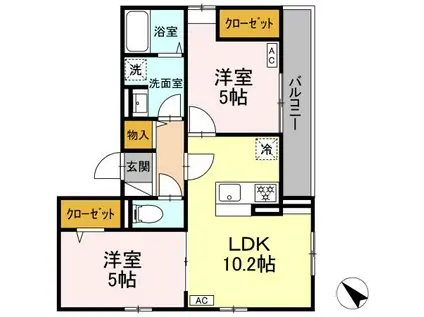 エリオント町田中町(2LDK/3階)の間取り写真