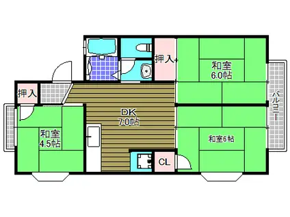 ディアコート小金台D(3DK/1階)の間取り写真