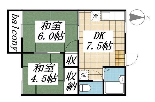 コーポ本間(2DK/2階)の間取り写真