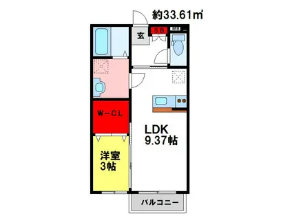 エレゼタウンII(1LDK/1階)の間取り写真