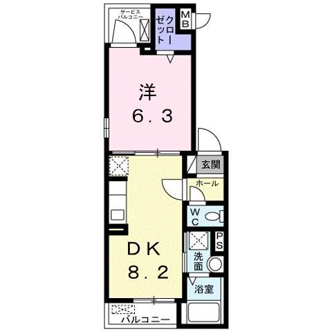 リベルテF・皐月(1DK/3階)の間取り写真