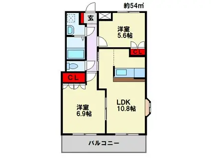 おおぞら(2LDK/2階)の間取り写真