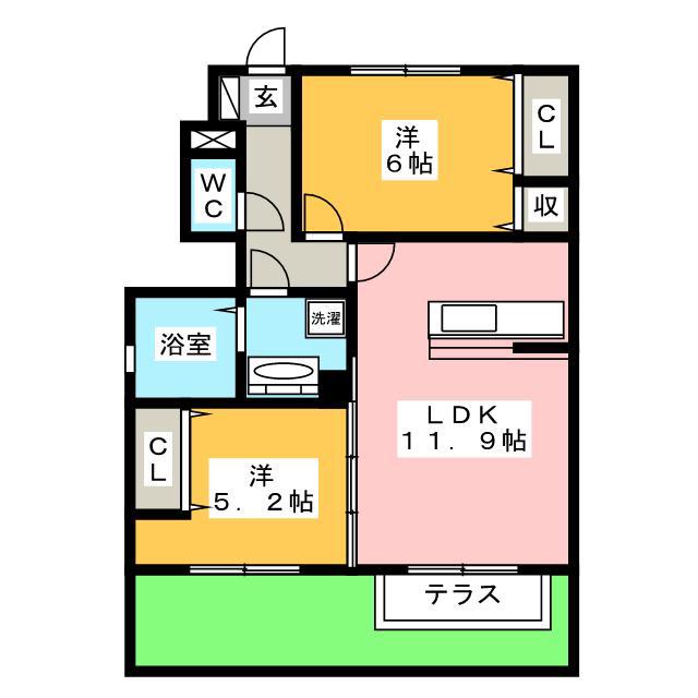 マイスター蔵前 B棟(2LDK/1階)の間取り写真