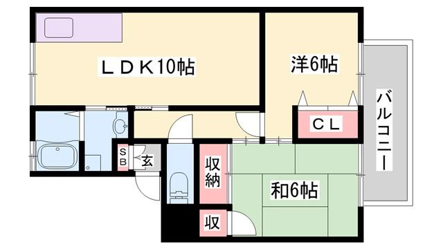 パークサイドツクダ B棟(2LDK/2階)の間取り写真