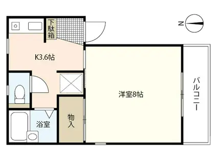 広島県世羅郡世羅町 2階建 築27年(1K/1階)の間取り写真